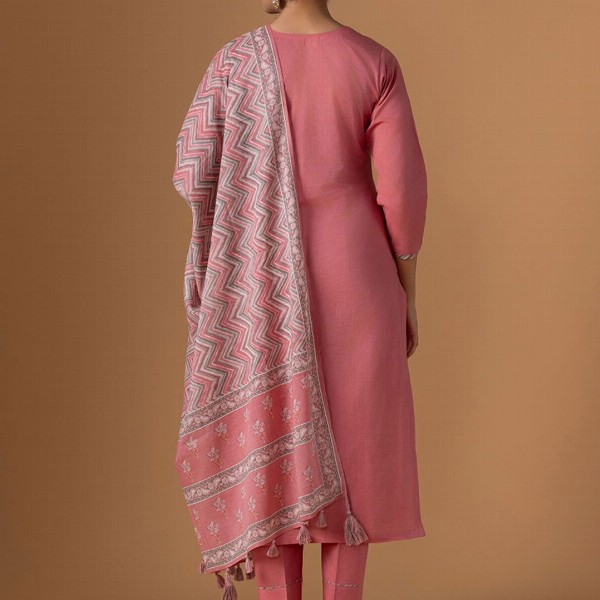 WOMEN PLUS Women Floral Embroidered Regular Pure Cotton Kurta with Trousers & Dupatta