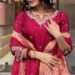 KALINI Floral Embroidered Straight Kurta With Trousers & Dupatta