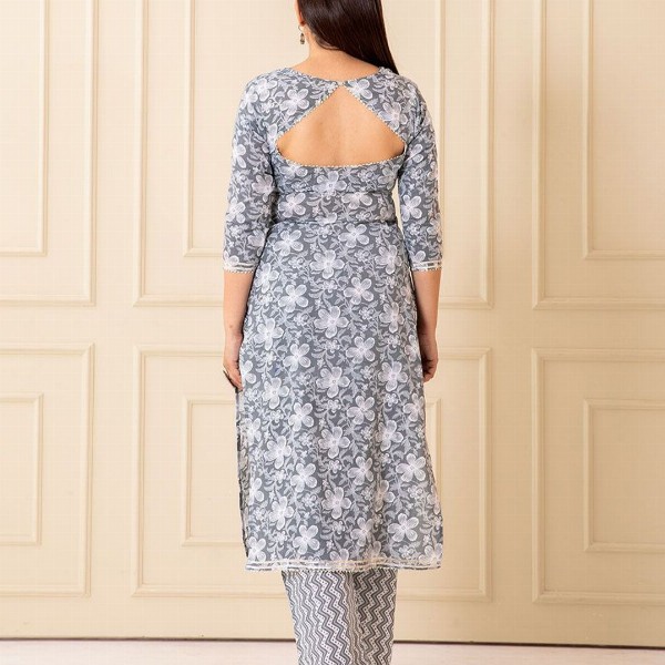 NUD Women Floral Printed Square Neck A-Line Regular Kurta