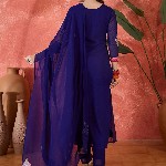 Sangria Floral Yoke Design Straight A-Line With Trouser And Dupatta