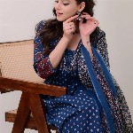 KALINI Floral Printed V Neck Anarkali Kurta With Trousers & Dupatta