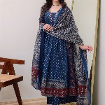 KALINI Floral Printed V Neck Anarkali Kurta With Trousers & Dupatta