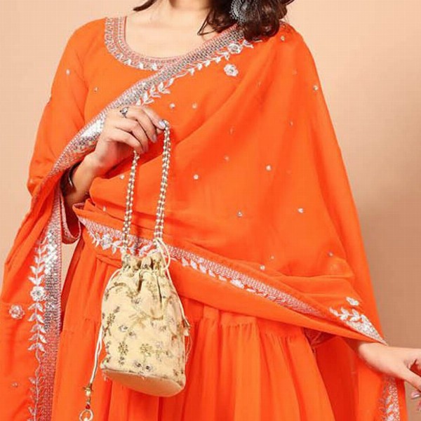 KALINI Floral Embroidered Georgette Anarkali Kurta with Pyjama & With Dupatta