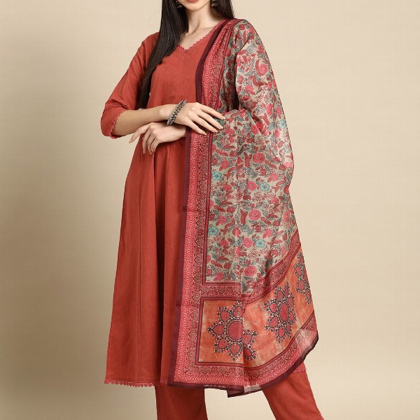 anayna  Anarkali Pure Cotton Kurta With Trousers & Dupatta