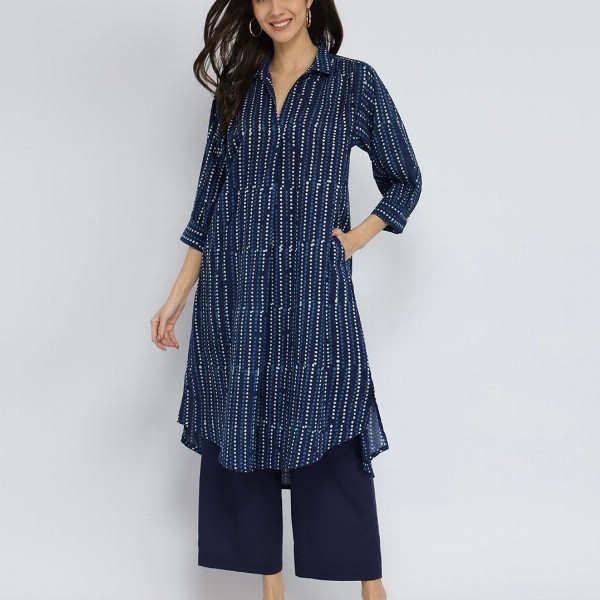 Pink Fort Women Geometric Printed Pure Cotton A-Line Kurta with Trouser