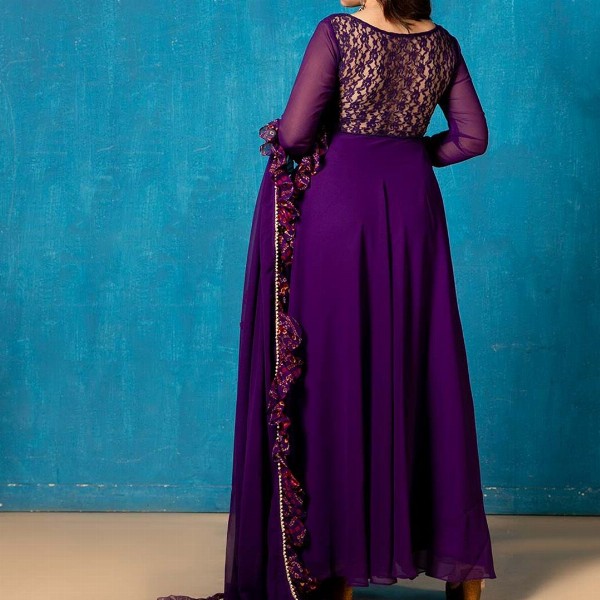 NUD Amethyst Square Neck Gotta Patti Georgette Anarkali Kurta With Dupatta
