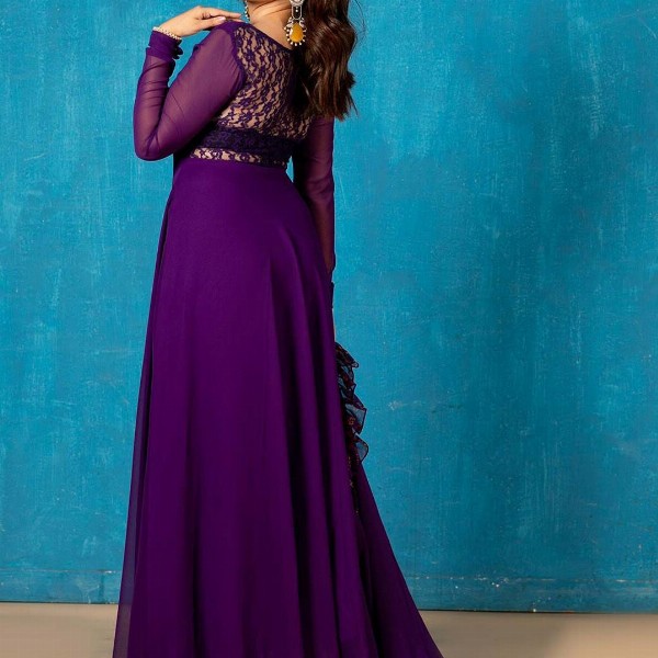 NUD Amethyst Square Neck Gotta Patti Georgette Anarkali Kurta With Dupatta