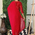 GoSriKi Bandhani Printed Round Neck Straight Kurta With Trousers & Dupatta