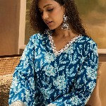 Sangria Floral Printed 100% Cotton Straight Kurta