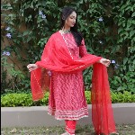 KAHVA Leheriya Printed Empire Gotta Patti Pure Cotton Kurta with Trousers & With Dupatta