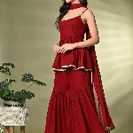 Sangria A-Line Kurti With Sharara & Dupatta