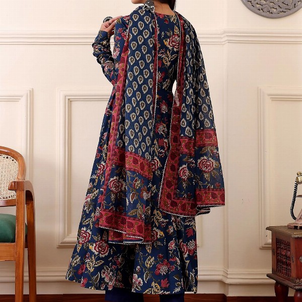 KALINI Floral Printed Anarkali Kurta With Trousers And Dupatta