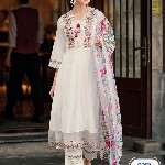 Indo Era Floral Embroidered Thread Work A-Line Kurta With Trousers & Dupatta