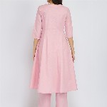 Pink Fort Luxe-Textured Cotton Solid Kurta Set - Pink