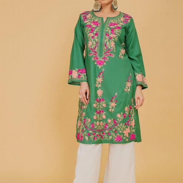 HOUSE OF KARI Women Ethnic Motifs Embroidered Aari Work Straight Kurta