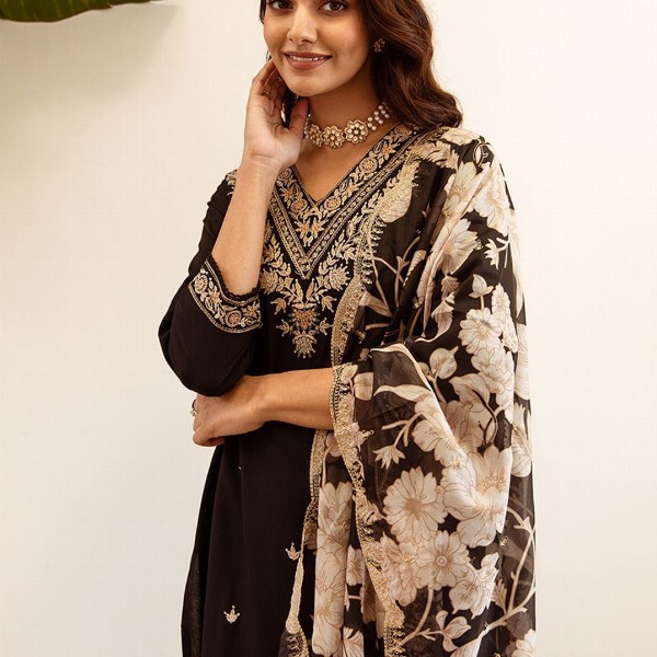 Indo Era Ethnic Motifs Embroidered Regular Thread Work Kurta with Salwar & Dupatta