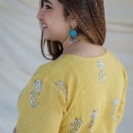 THE INDIAN ETHNIC CO Yellow Kali Dabu Slub Cotton Kurta