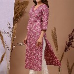 Rimeline Ethnic Motifs Printed Pure Cotton Straight Kurta