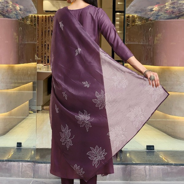 GoSriKi Floral Printed Round Neck Anarkali Kurta With Trousers & Dupatta