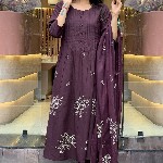 GoSriKi Floral Printed Round Neck Anarkali Kurta With Trousers & Dupatta