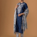 WOMEN PLUS Women Ethnic Motifs Embroidered Regular Thread Work Pure Cotton Kurta with Trousers & With Dupatta