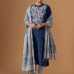 WOMEN PLUS Women Ethnic Motifs Embroidered Regular Thread Work Pure Cotton Kurta with Trousers & With Dupatta
