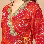 Sangria Red Bandhani Printed Angrakha Sequined Straight Kurta