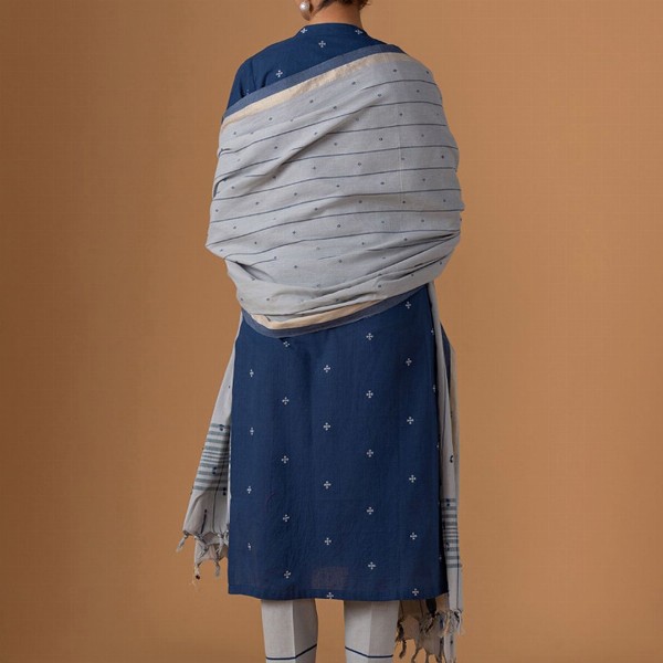 WOMEN PLUS Women Ethnic Motifs Embroidered Regular Thread Work Pure Cotton Kurta with Trousers & With Dupatta