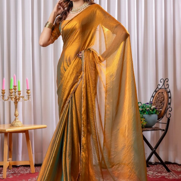 Mitera Beads and Stones Satin Saree