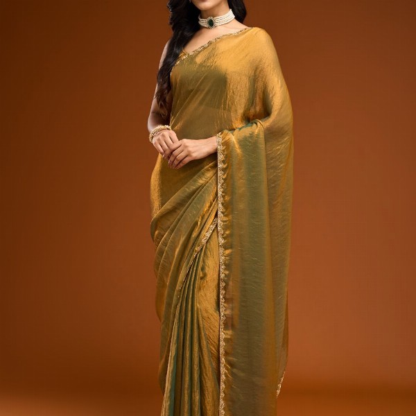 kasee Solid Beads and Stones Saree