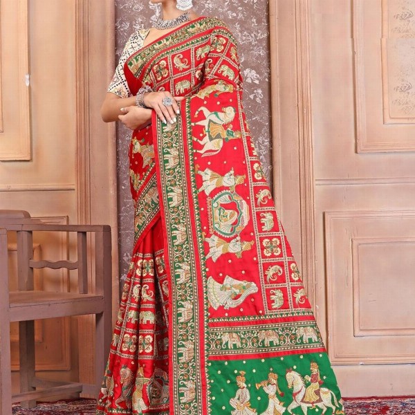 CRAFTYSTYLES Kalamkari Silk Blend Saree