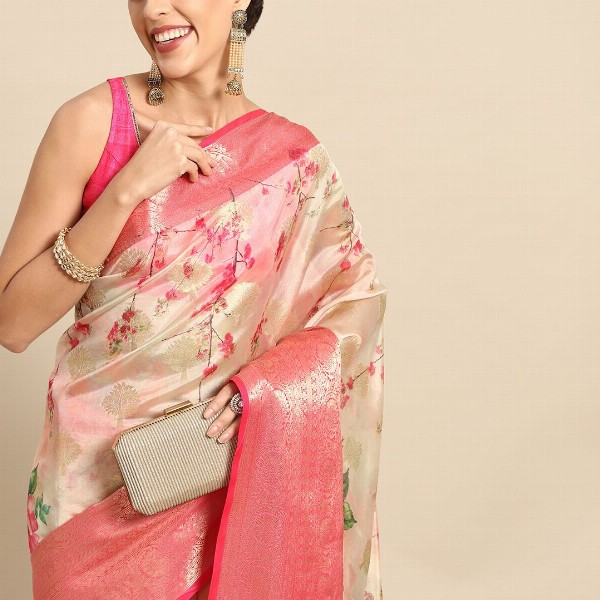 Silk Land Woven Kalamkari Art Silk Chanderi Digital Print Saree