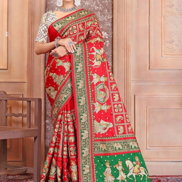 CRAFTYSTYLES Kalamkari Silk Blend Saree