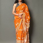 Pinkcity Trade World Geometric Printed Pure Cotton Mulmul Bagru Saree