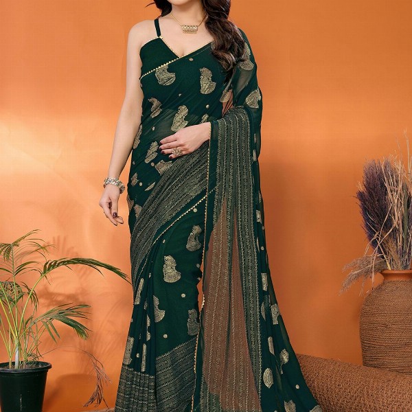 all about you Woven Design Zari Pure Georgette Banarasi Saree With Unstitched Blouse Piece