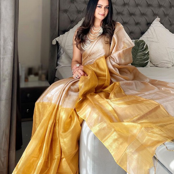 Anouk Colourblocked Printed Tissue Saree