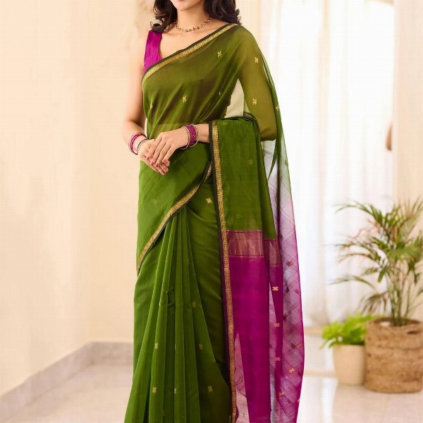 KALINI Green Silk Blend Woven Design Sarees