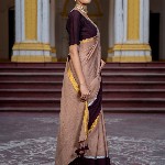 Suta Brown Color Cotton Blend Saree.