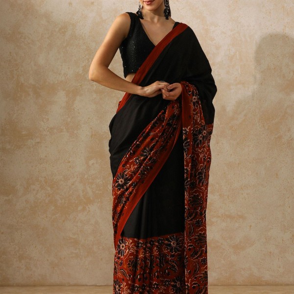 Moara Floral Pure Cotton Bagru Saree with Unstiched Blouse