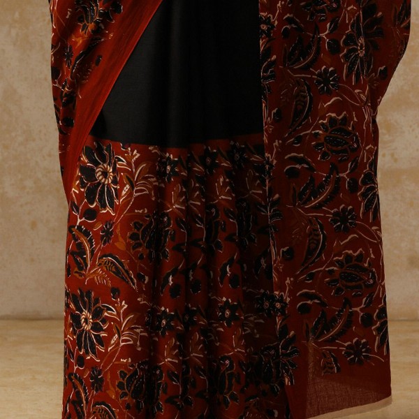 Moara Floral Pure Cotton Bagru Saree with Unstiched Blouse