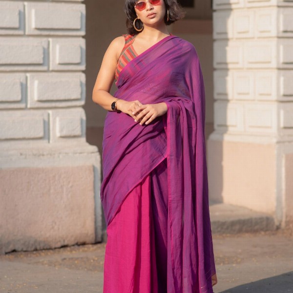 Suta Pink Solid Pure Mul Cotton Saree