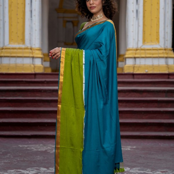 Suta Blue Color Cotton Blend Saree.