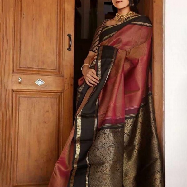VILLE FASHION Embellished Zari Kanjeevaram Saree