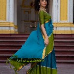 Suta Blue Color Cotton Blend Saree.