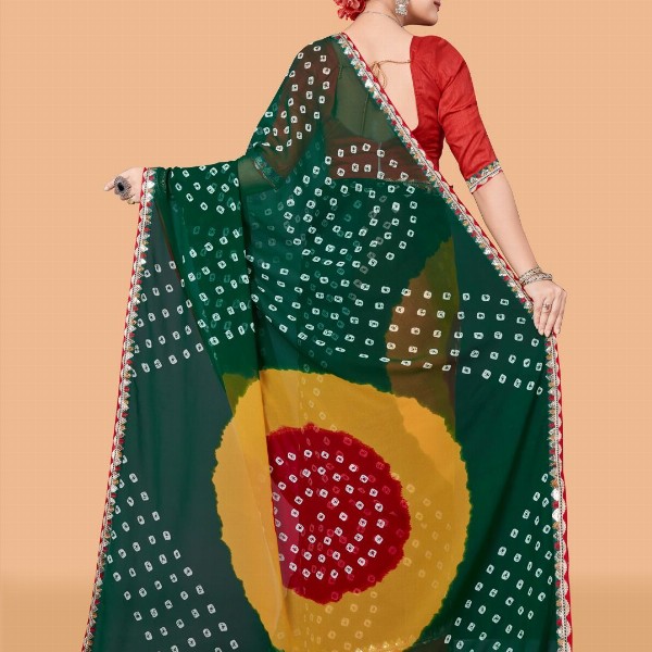 ASTEYAM Bandhani Sequinned Pure Georgette Bandhani Saree