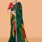 ASTEYAM Bandhani Sequinned Pure Georgette Bandhani Saree