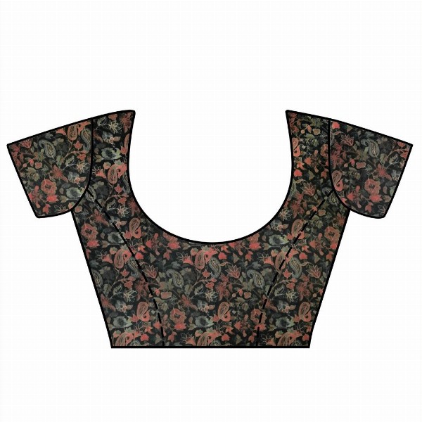 Sangria Charcoal & Pink Floral Printed Satin Saree