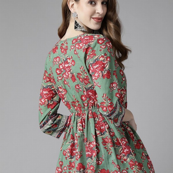 Rain & Rainbow Gather A-Line Print Top