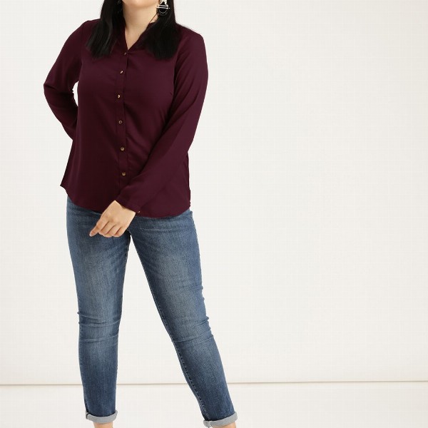 Sztori Plus Size Women Burgundy Solid Top