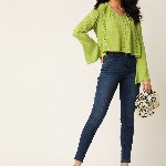 DressBerry Green Crochet Detail Bell Sleeve Regular Top